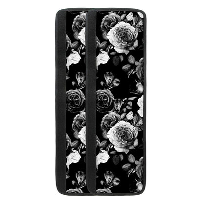 Black White Rose Floral Pattern Print Refrigerator Handle Covers