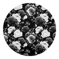 Black White Rose Floral Pattern Print Round Blanket