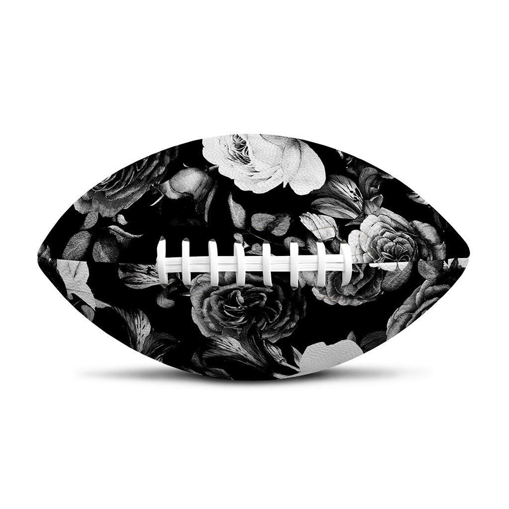 Black White Rose Floral Pattern Print Rugby Ball