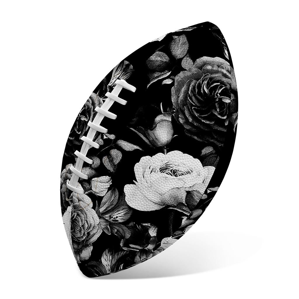 Black White Rose Floral Pattern Print Rugby Ball