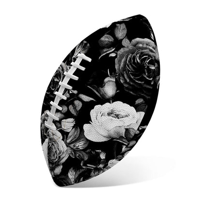 Black White Rose Floral Pattern Print Rugby Ball