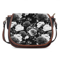 Black White Rose Floral Pattern Print Saddle Bag