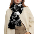 Black White Rose Floral Pattern Print Scarf