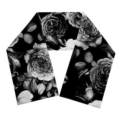 Black White Rose Floral Pattern Print Scarf