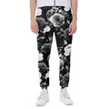 Black White Rose Floral Pattern Print Joggers