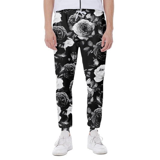 Black White Rose Floral Pattern Print Scuba Joggers