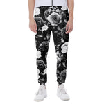 Black White Rose Floral Pattern Print Scuba Joggers