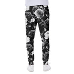 Black White Rose Floral Pattern Print Scuba Joggers