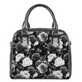 Black White Rose Floral Pattern Print Shoulder Handbag