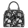 Black White Rose Floral Pattern Print Shoulder Handbag