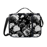 Black White Rose Floral Pattern Print Shoulder Strap Bible Bag