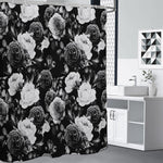 Black White Rose Floral Pattern Print Shower Curtain