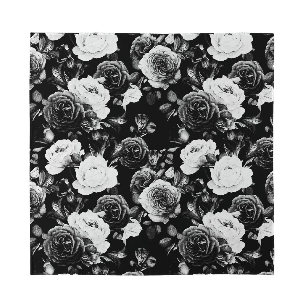 Black White Rose Floral Pattern Print Silk Bandana