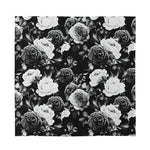 Black White Rose Floral Pattern Print Silk Bandana