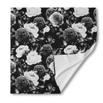 Black White Rose Floral Pattern Print Silk Bandana