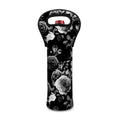 Black White Rose Floral Pattern Print Single Neoprene Wine Tote