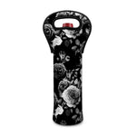Black White Rose Floral Pattern Print Single Neoprene Wine Tote