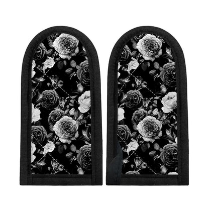Black White Rose Floral Pattern Print Skillet Handle Cover