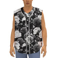 Black White Rose Floral Pattern Print Sleeveless Baseball Jersey