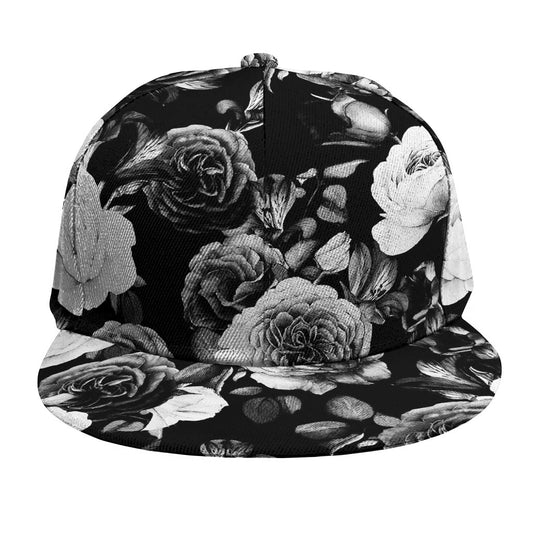 Black White Rose Floral Pattern Print Snapback Cap