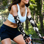 Black White Rose Floral Pattern Print Sun Protection Arm Sleeves