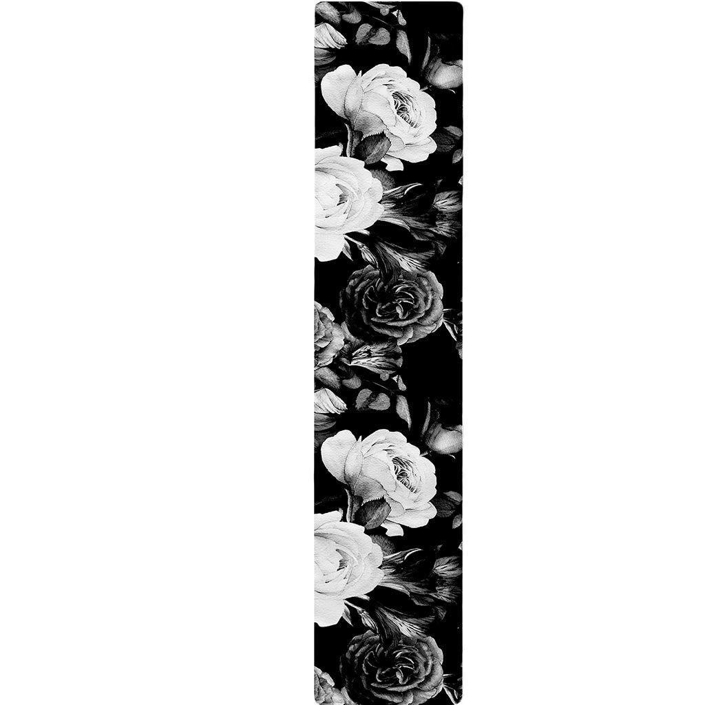 Black White Rose Floral Pattern Print Table Runner