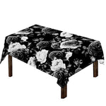 Black White Rose Floral Pattern Print Tablecloth
