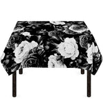 Black White Rose Floral Pattern Print Tablecloth
