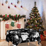 Black White Rose Floral Pattern Print Tablecloth
