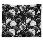 Black White Rose Floral Pattern Print Tapestry
