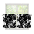 Black White Rose Floral Pattern Print Tier Curtains