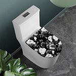 Black White Rose Floral Pattern Print Toilet Lid Cover