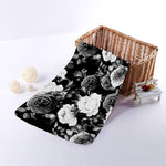 Black White Rose Floral Pattern Print Towel