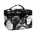 Black White Rose Floral Pattern Print Travel Makeup Bag