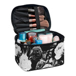 Black White Rose Floral Pattern Print Travel Makeup Bag