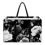 Black White Rose Floral Pattern Print Utility Tote Bag