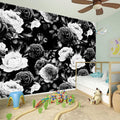 Black White Rose Floral Pattern Print Wall Sticker