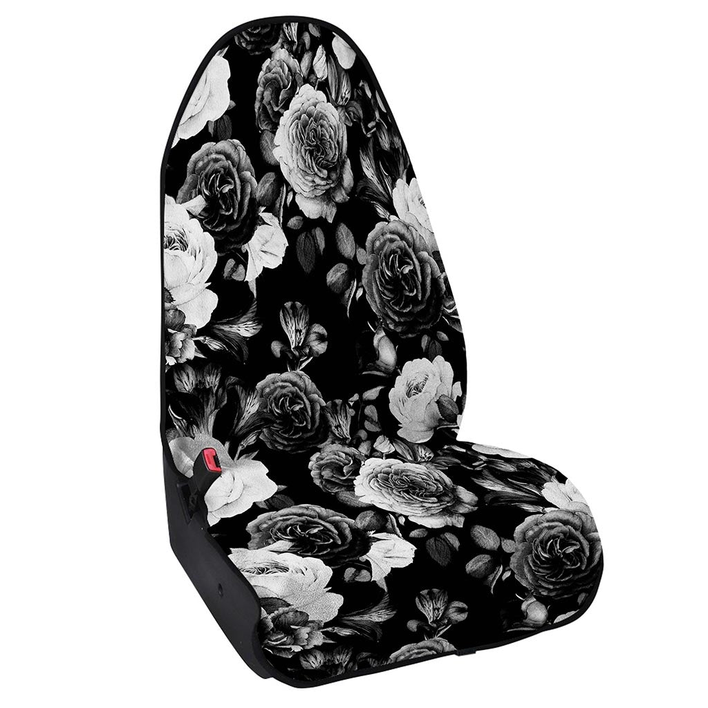 Black White Rose Floral Pattern Print Waterproof Car Seat Cover