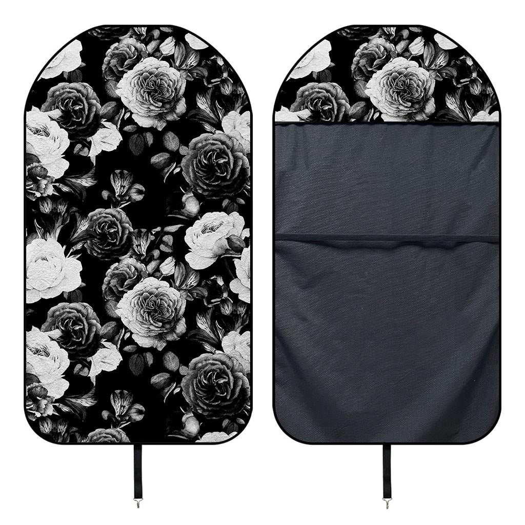 Black White Rose Floral Pattern Print Waterproof Car Seat Cover