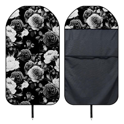 Black White Rose Floral Pattern Print Waterproof Car Seat Cover