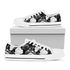 Black White Rose Floral Pattern Print White Low Top Sneakers