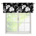Black White Rose Floral Pattern Print Window Valance