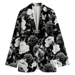 Black White Rose Floral Pattern Print Women's Blazer