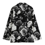 Black White Rose Floral Pattern Print Women's Blazer