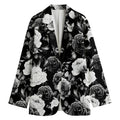 Black White Rose Floral Pattern Print Women's Cotton Blazer