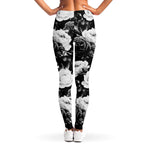 Black White Rose Floral Pattern Print Women's Leggings