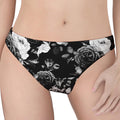 Black White Rose Floral Pattern Print Women's Thong