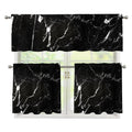 Black White Scratch Marble Print 3 Piece Kitchen Curtains