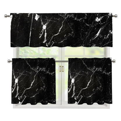 Black White Scratch Marble Print 3 Piece Kitchen Curtains