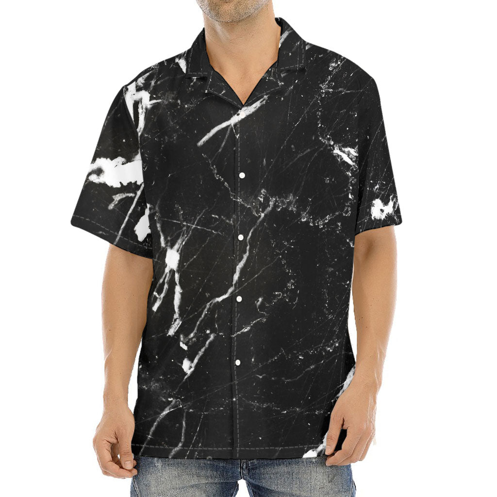 Black White Scratch Marble Print Aloha Shirt